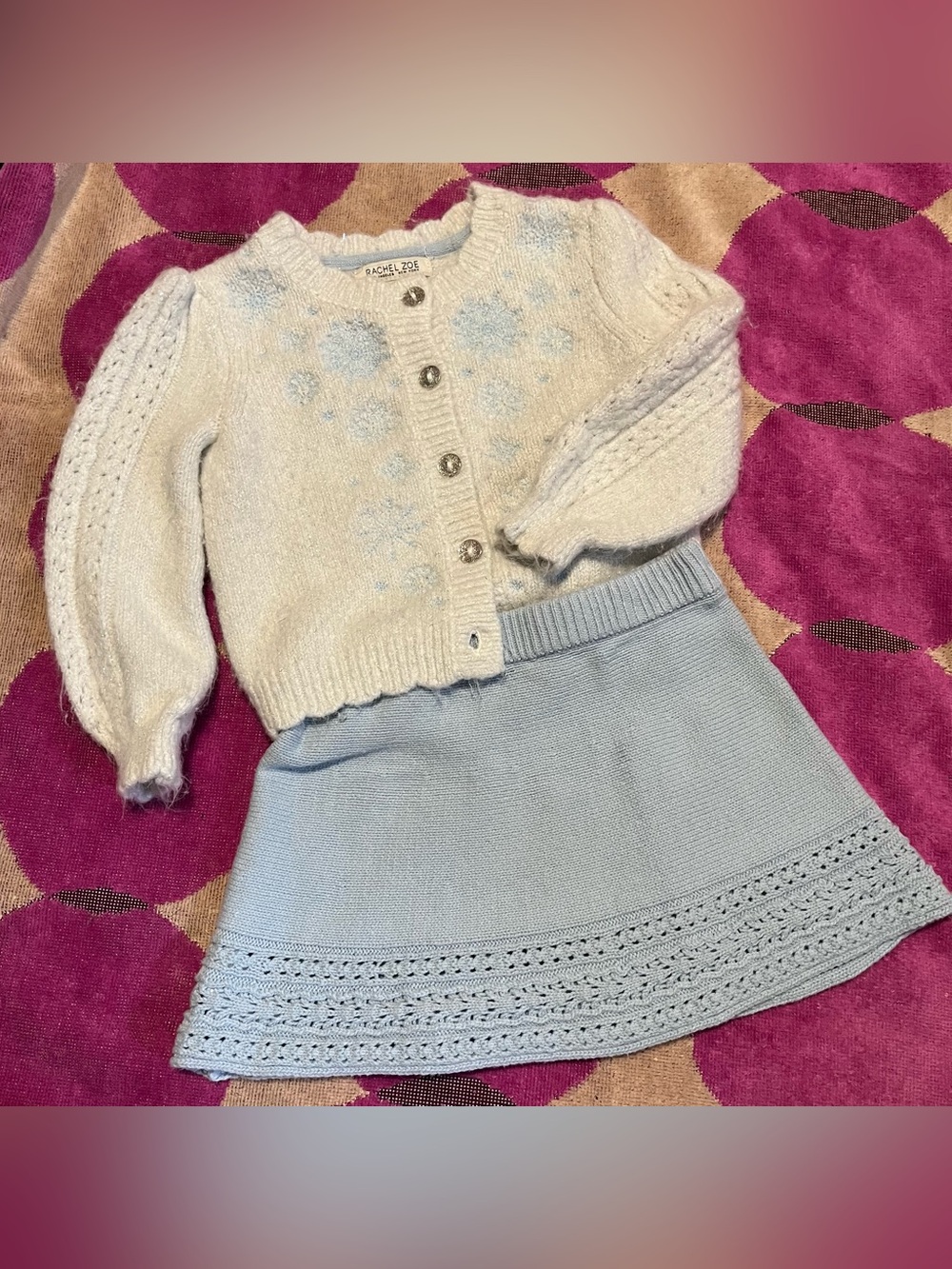 Frozen Style Rachel Zoe Snowflake Cardigan and Sweater Skirt Set
